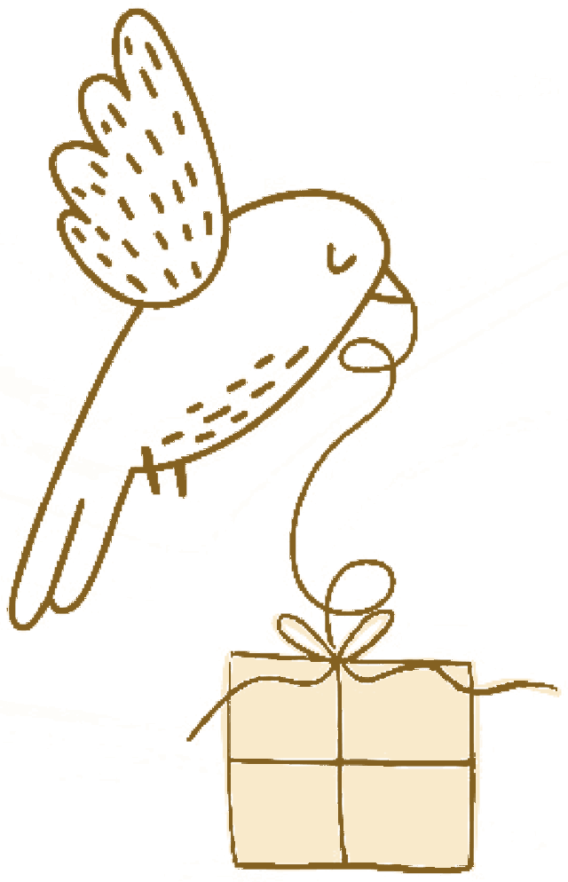 Little Surprises — a bird carrying a gift box on a ribbon